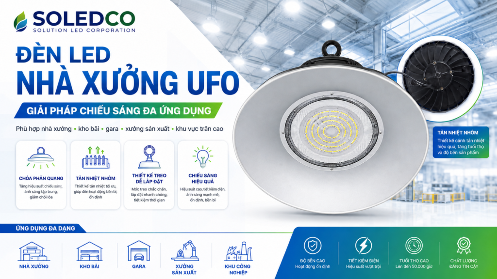 Đèn Nhà Xưởng UFO 150W SOLEDCO IP65 SL-LHB01-150 2 đèn led nhà xưởng ufo 150w
