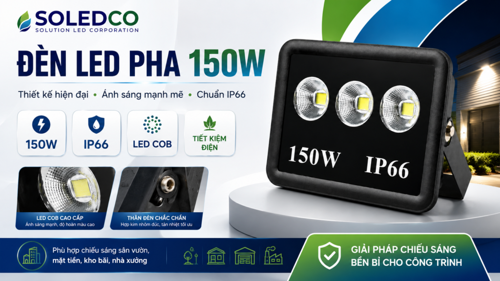 Đèn LED Pha Chén Vuông 150W SOLEDCO SL-DPL02-150 2 đèn led pha chén vuông 150w
