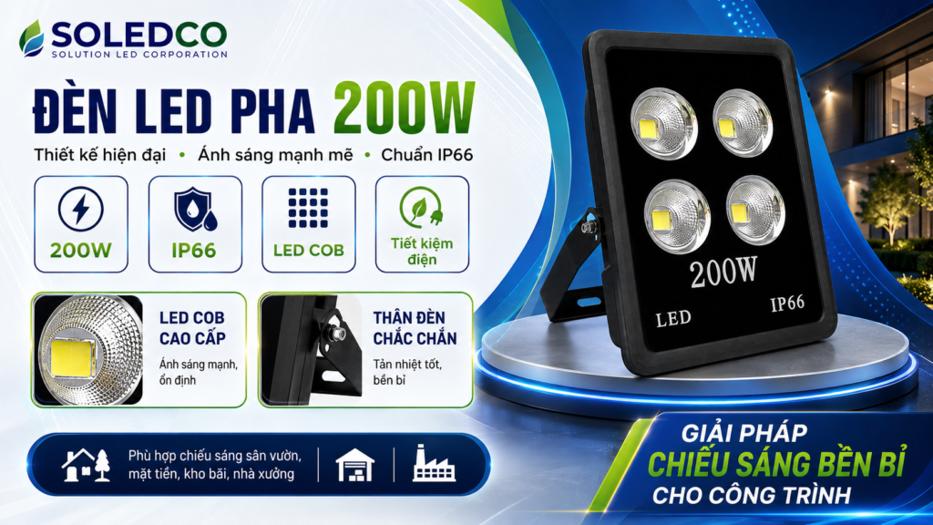 đèn led pha chén vuông 200w