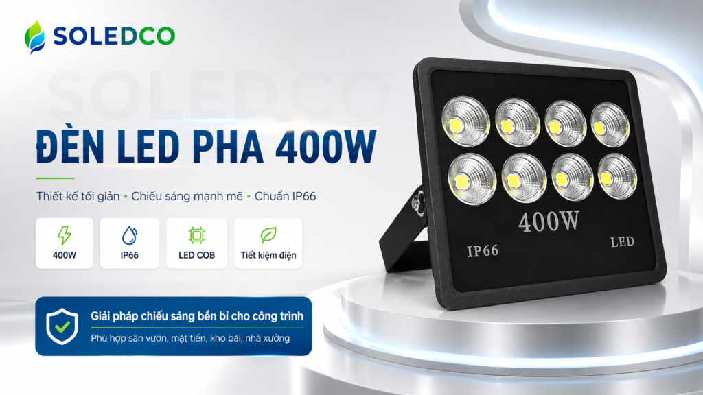 Đèn LED Pha Chén Vuông 400W SOLEDCO IP66 SL-DPL02-400 2 đèn led pha chén vuông 400w