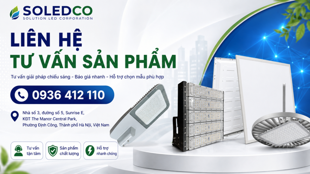 Đèn LED Pha Module SOLEDCO 50W IP66 SL-DPL01-50 Chính Hãng 7 Liên hệ tư vấn sản phẩm SOLEDCO - tư vấn giải pháp chiếu sáng LED, báo giá nhanh, hỗ trợ chọn mẫu phù hợp cho công trình, nhà xưởng và ngoài trời.