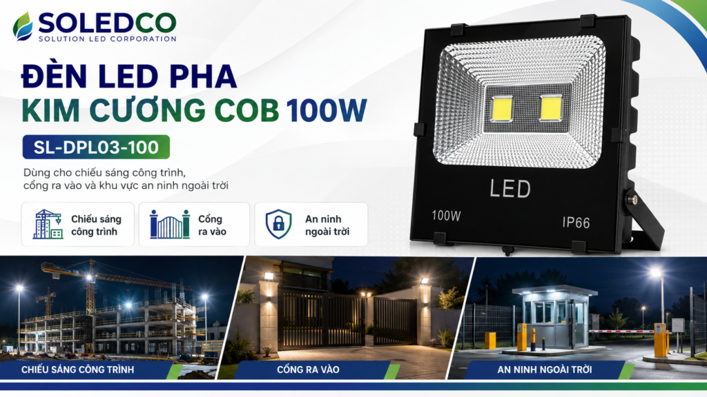 Đèn led pha kim cương COB 100W SL-DPL03-100 chiếu sáng công trình cổng ra vào an ninh ngoài trời