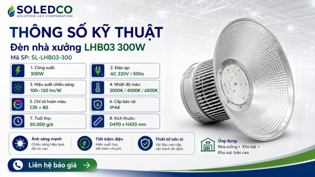 Đèn nhà xưởng LHB03 300W SL-LHB03-300 2 Banner thông số kỹ thuật đèn nhà xưởng LHB03 300W SL-LHB03-300 SOLEDCO