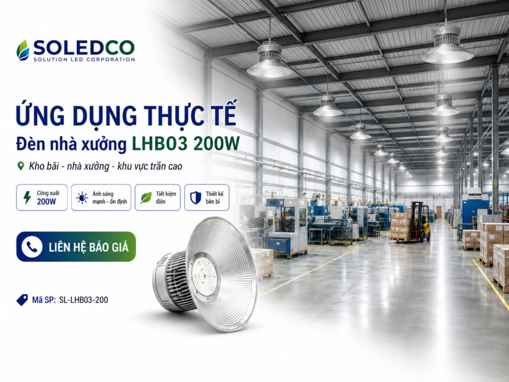 Ứng dụng thực tế đèn nhà xưởng LHB03 200W SL-LHB03-200 trong nhà xưởng và kho bãi