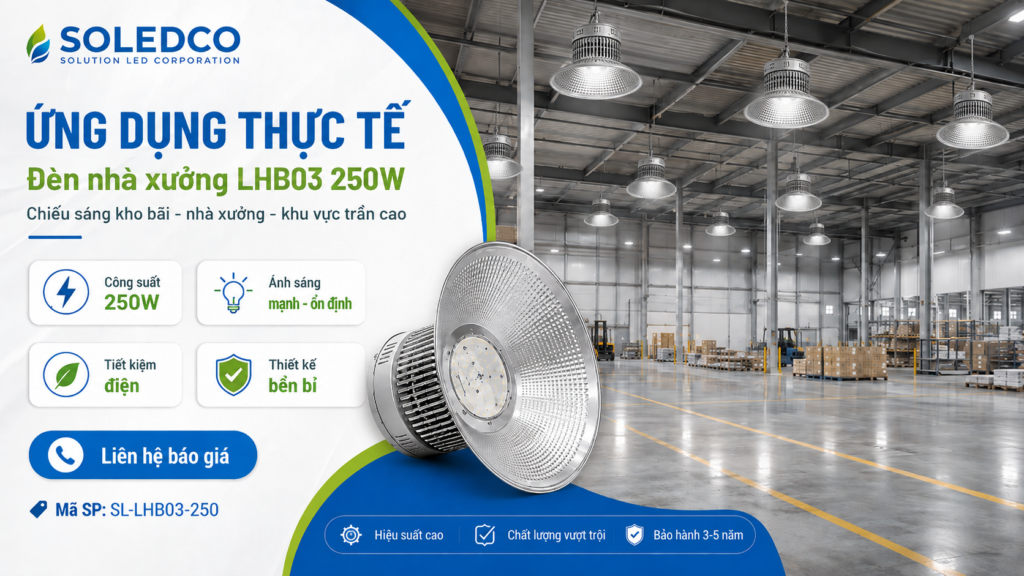 Đèn nhà xưởng LHB03 250W SL-LHB03-250 3 Ứng dụng thực tế đèn nhà xưởng LHB03 250W SL-LHB03-250 trong nhà xưởng và kho bãi